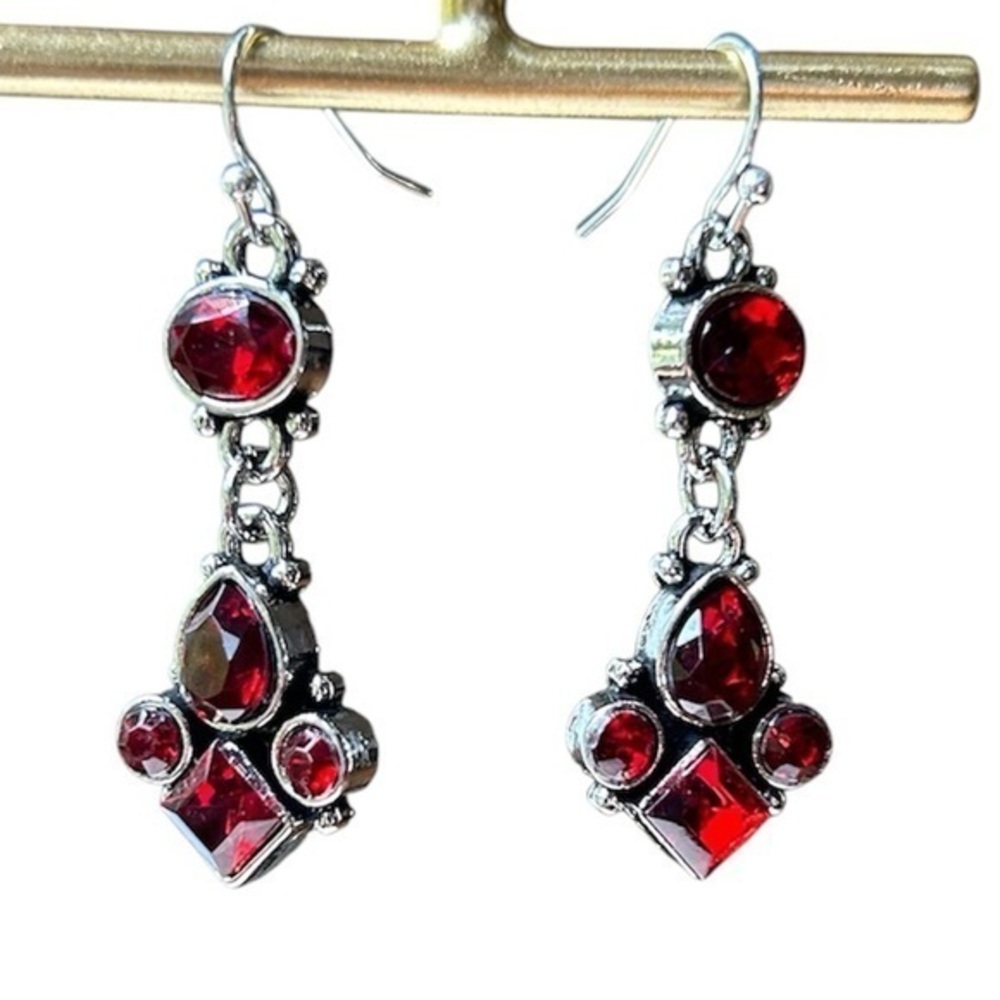 New Red Garnet Silver Earrings